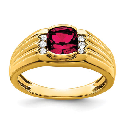 14k yellow gold cushion created ruby and real diamond mens ring rm7466 cru 010 ya