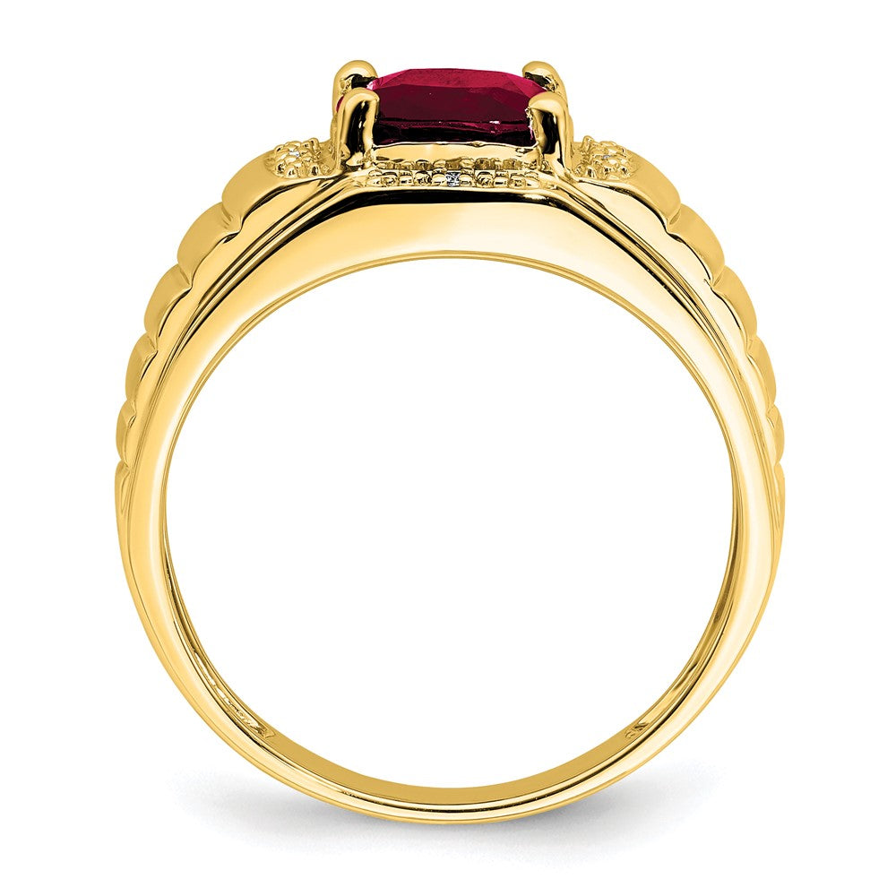 14k yellow gold cushion created ruby and real diamond mens ring rm7467 cru 002 ya