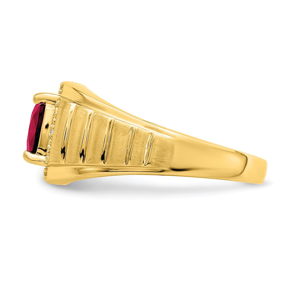14k yellow gold cushion created ruby and real diamond mens ring rm7467 cru 002 ya