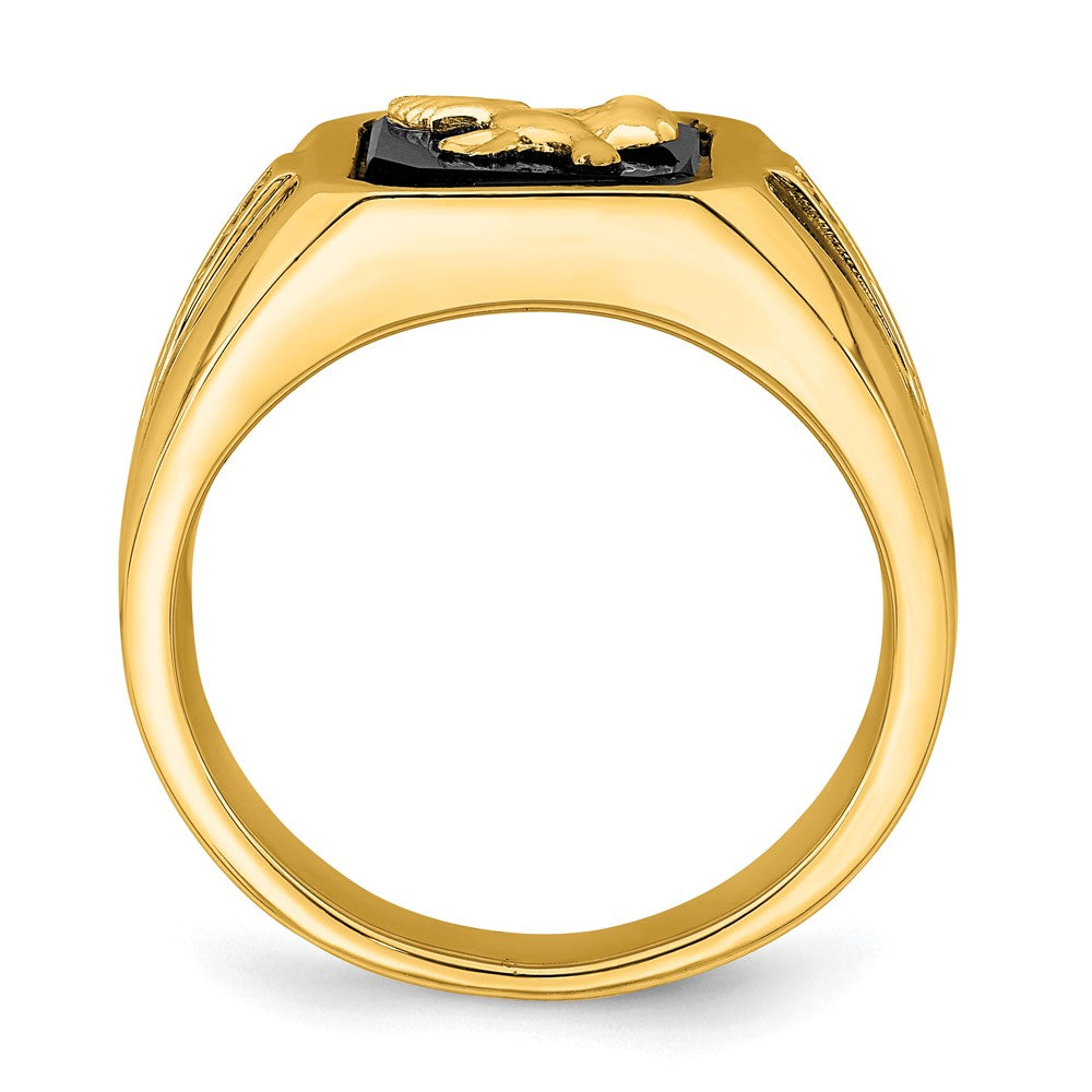 14k yellow gold onyx and real diamond eagle mens ring rm7484 ox 005 ya