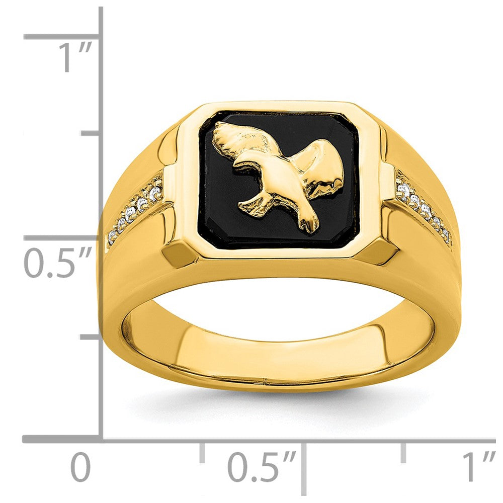 14k yellow gold onyx and real diamond eagle mens ring rm7484 ox 005 ya