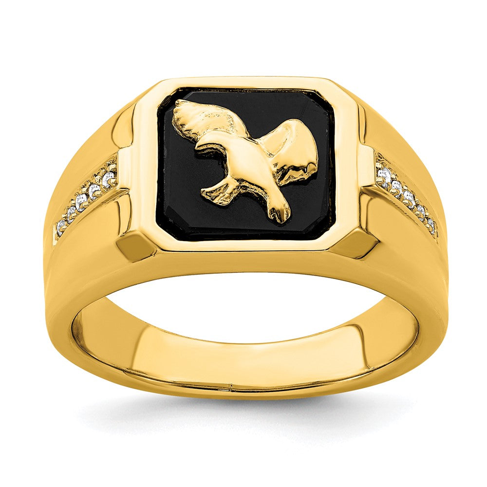 14k yellow gold onyx and real diamond eagle mens ring rm7484 ox 005 ya