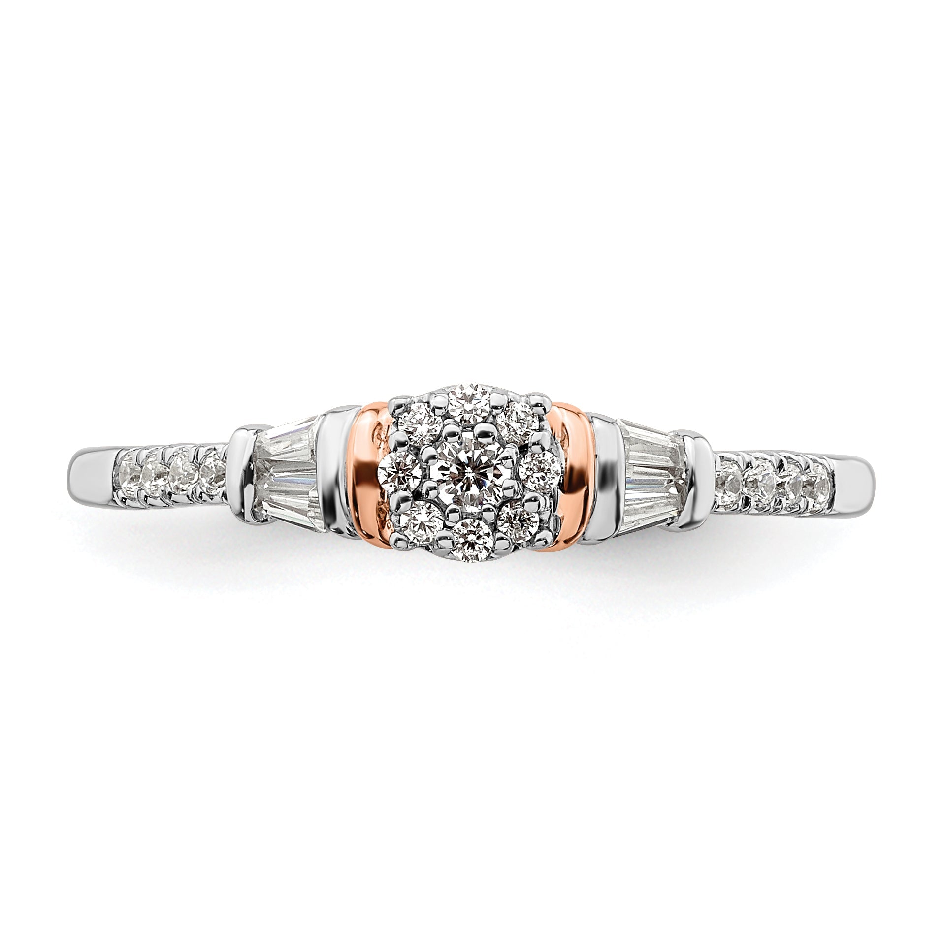 0.20ct. CZ Solid Real 14k White u0026 Rose Gold Complete Cluster Engagement Ring