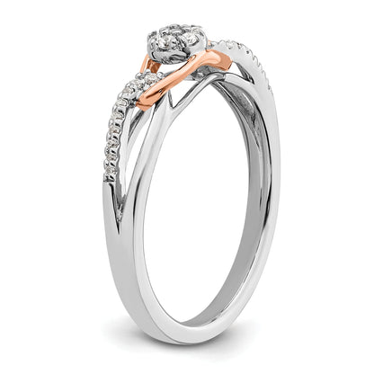 0.14ct. CZ Solid Real 14k White u0026 Rose Complete Round Cluster Engage Ring