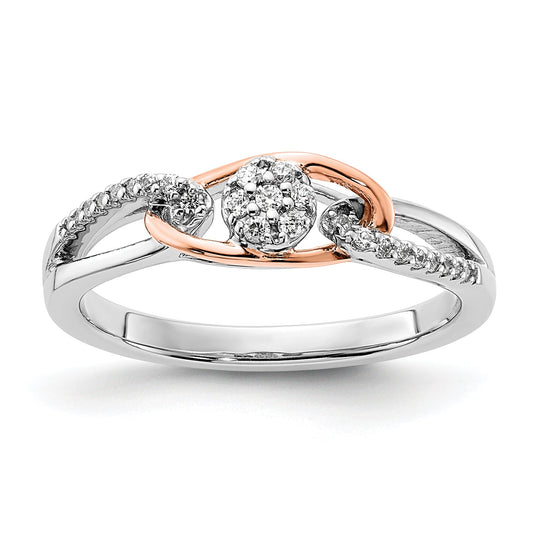 0.14ct. CZ Solid Real 14k White u0026 Rose Complete Round Cluster Engage Ring