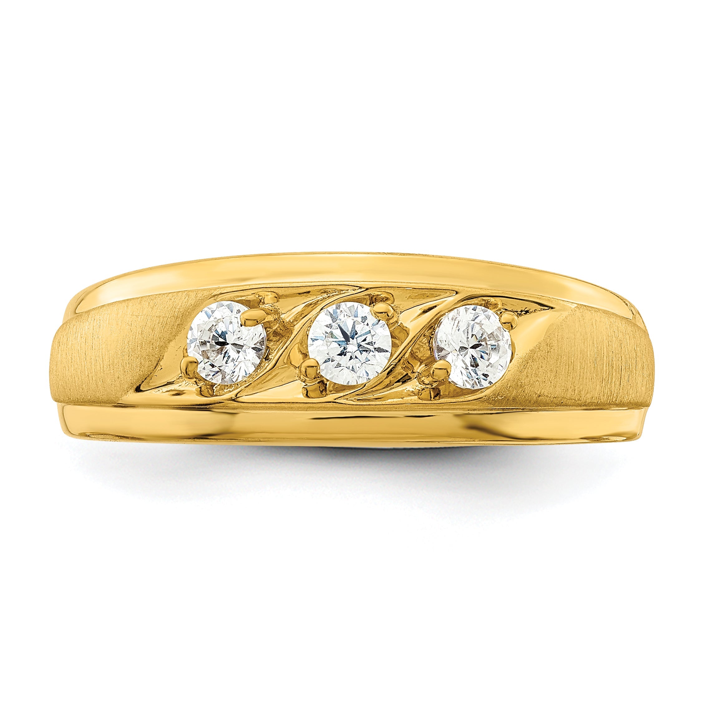 0.38ct. CZ Solid Real 14K 3-Stone Complete Men's Ring