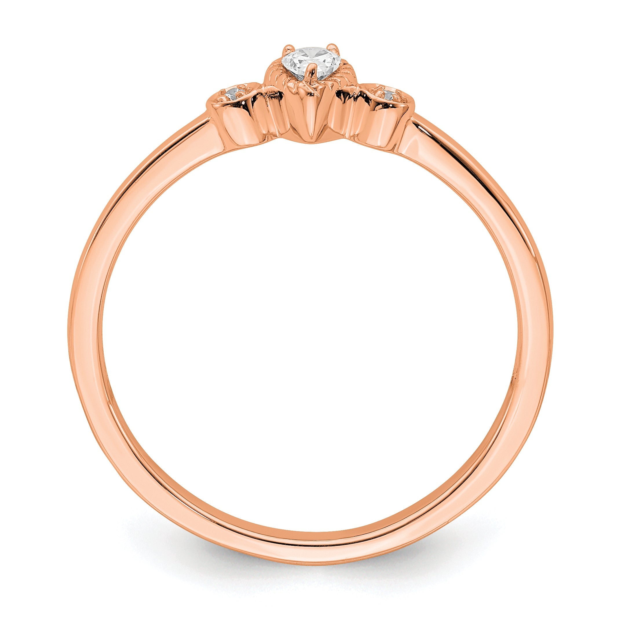 0.10ct. CZ Solid Real 14k Rose Polish Petite Rope Edge Pear Complete Dia Ring