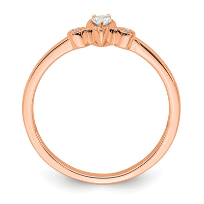 0.10ct. CZ Solid Real 14k Rose Polish Petite Rope Edge Pear Complete Dia Ring