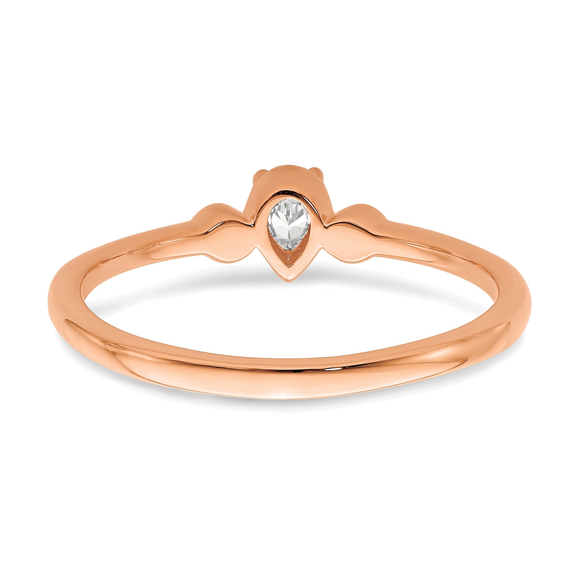 0.10ct. CZ Solid Real 14k Rose Polish Petite Rope Edge Pear Complete Dia Ring