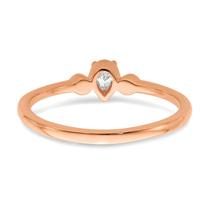0.10ct. CZ Solid Real 14k Rose Polish Petite Rope Edge Pear Complete Dia Ring