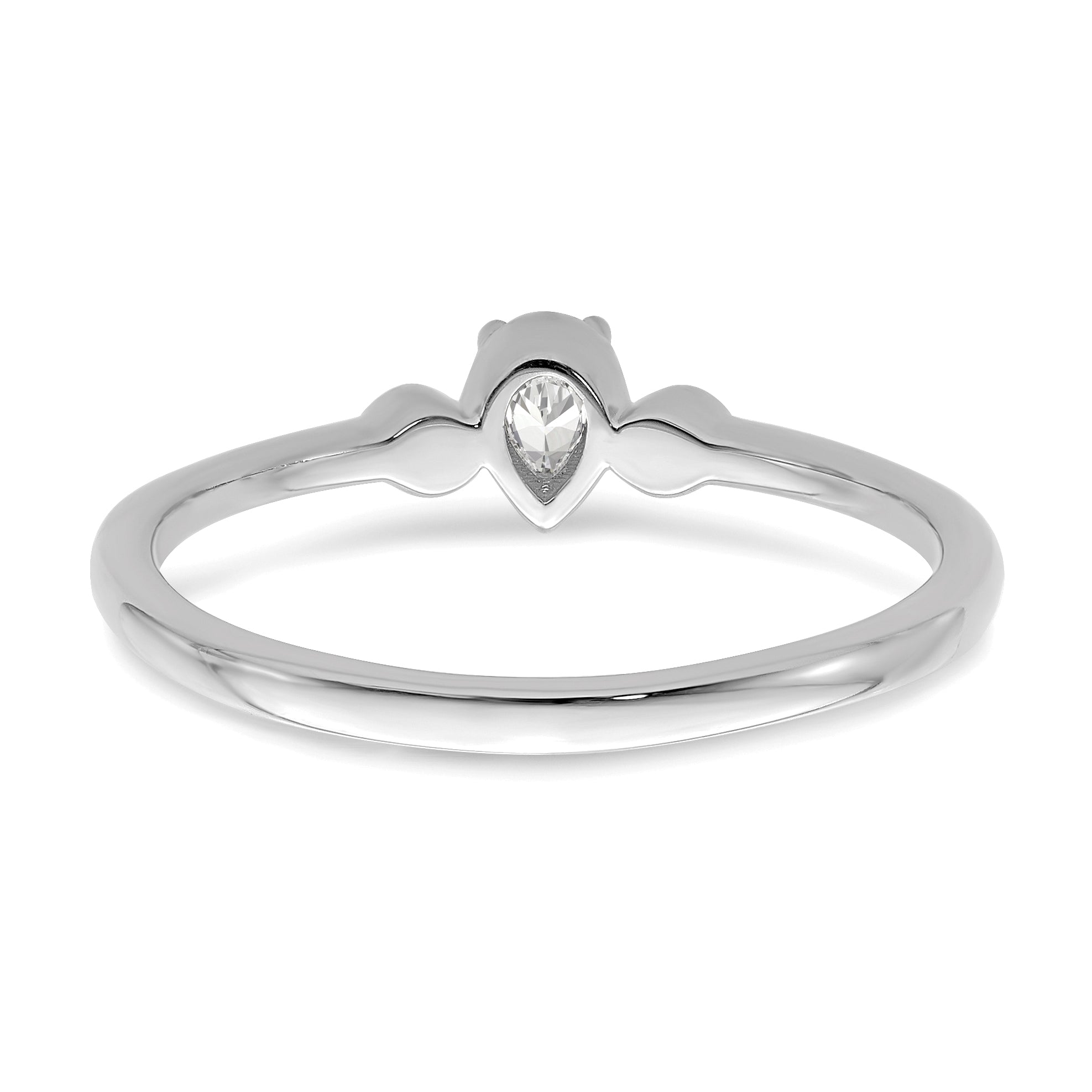 0.10ct. CZ Solid Real 14k White Polish Petite Rope Edge Pear Complete Dia Ring