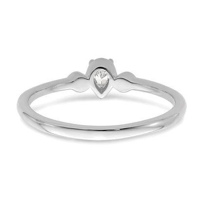 0.10ct. CZ Solid Real 14k White Polish Petite Rope Edge Pear Complete Dia Ring