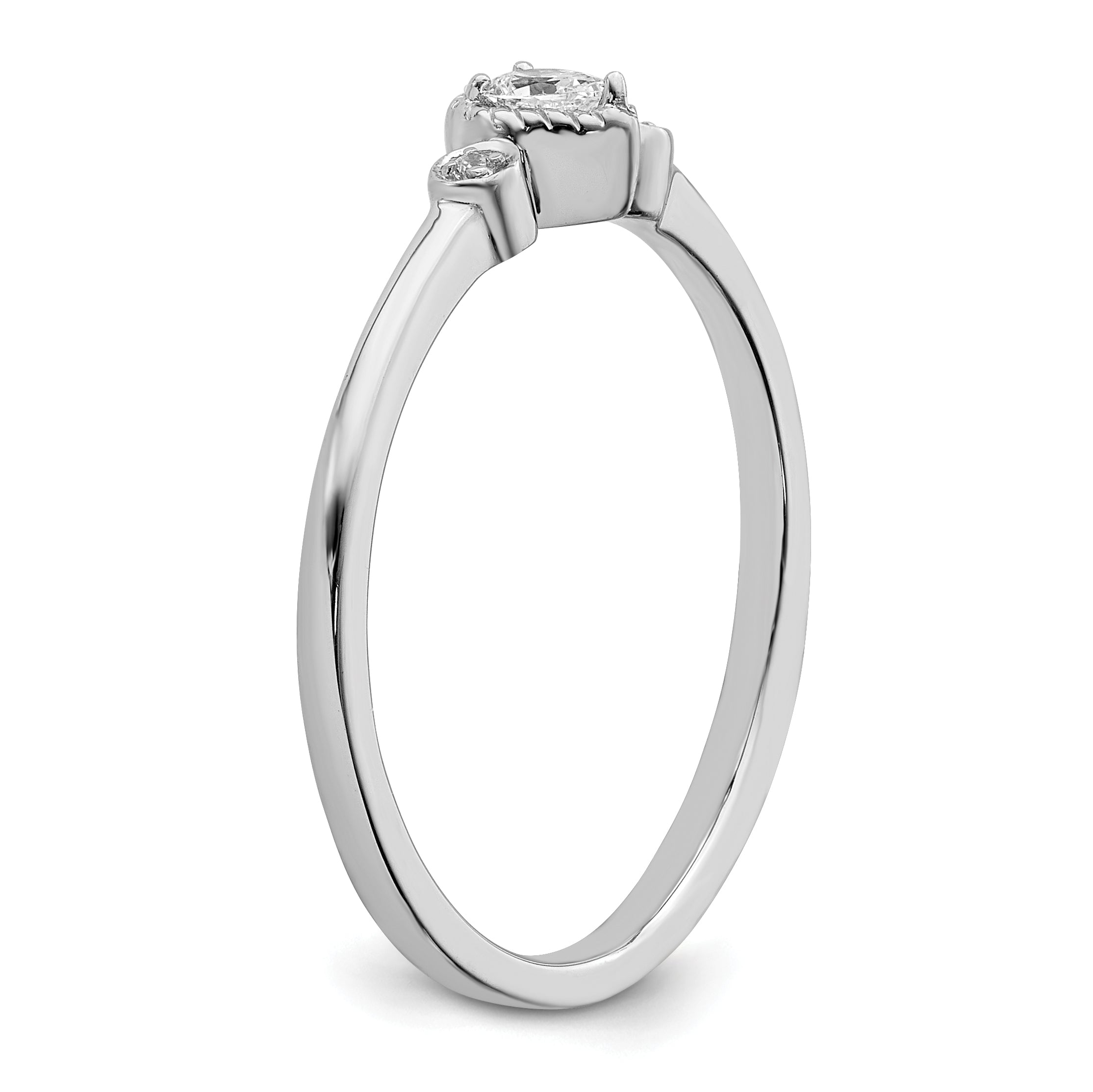 0.10ct. CZ Solid Real 14k White Polish Petite Rope Edge Pear Complete Dia Ring