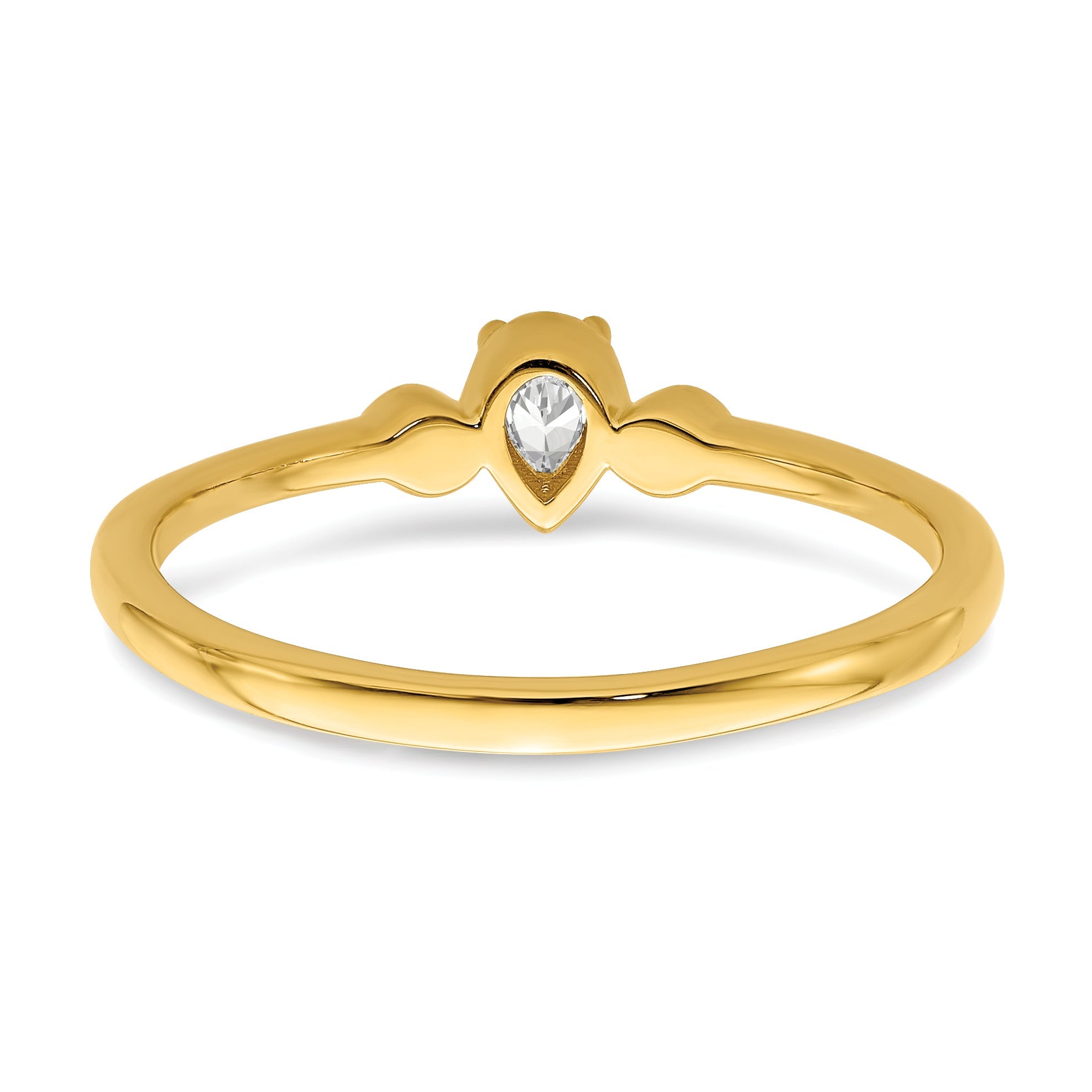 0.10ct. CZ Solid Real 14k Polish Petite Rope Edge Pear Complete Dia Ring