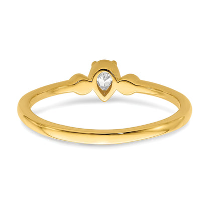 0.10ct. CZ Solid Real 14k Polish Petite Rope Edge Pear Complete Dia Ring