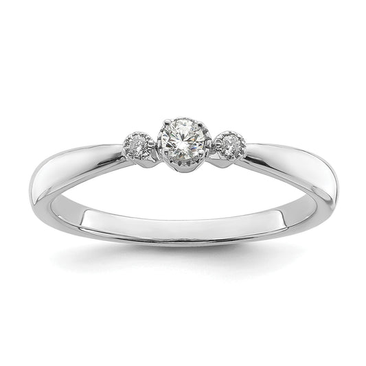 0.10ct. CZ Solid Real 14k White Polish Petite Beaded Edge Round Complete Dia Ring