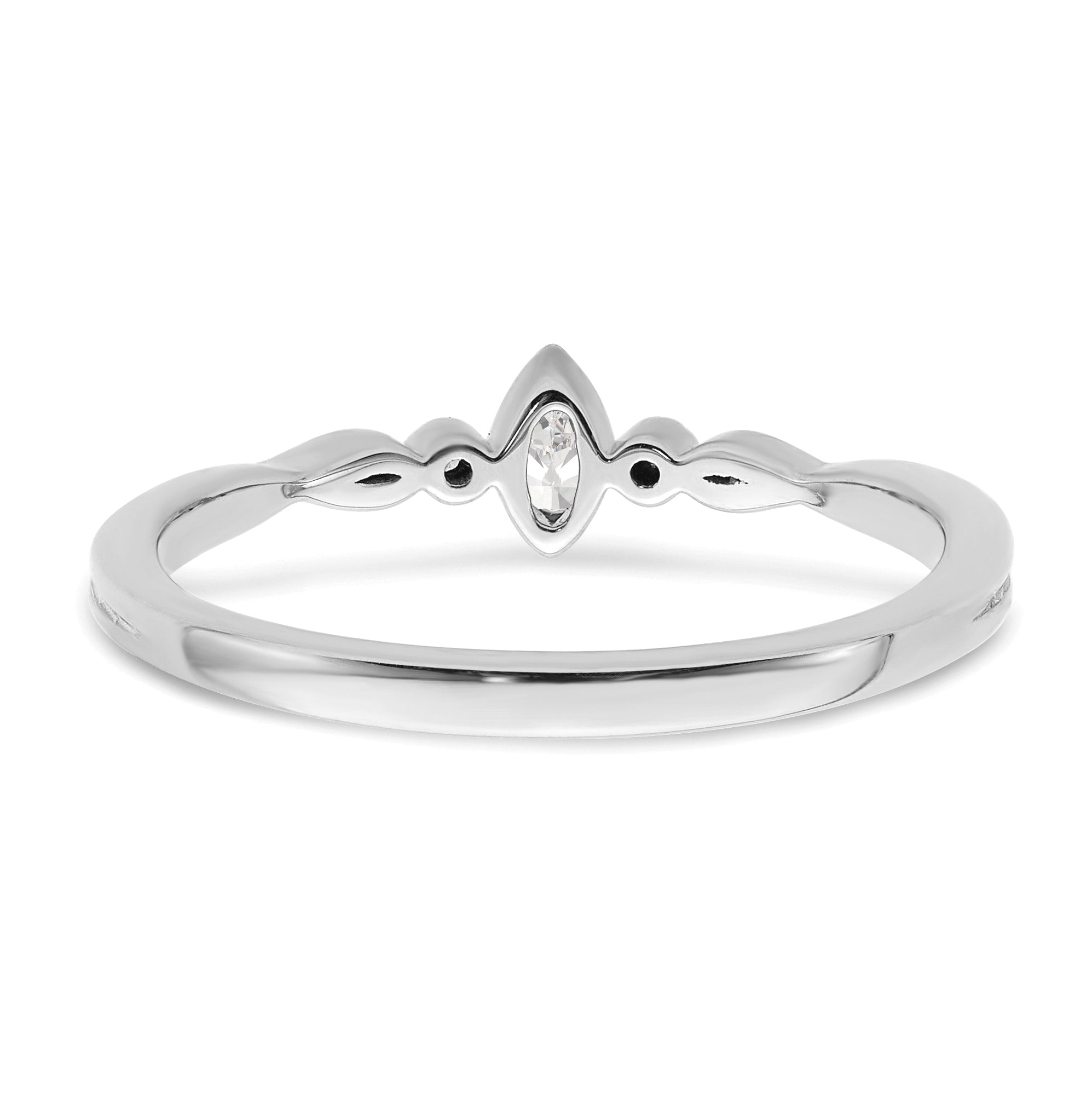 0.11ct. CZ Solid Real 14k White Polish Petite Beaded Edge Marquise Complete Dia Ring