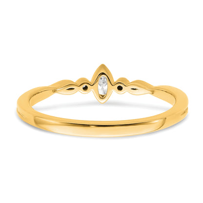 0.11ct. CZ Solid Real 14k Polish Petite Beaded Edge Marquise Complete Dia Ring