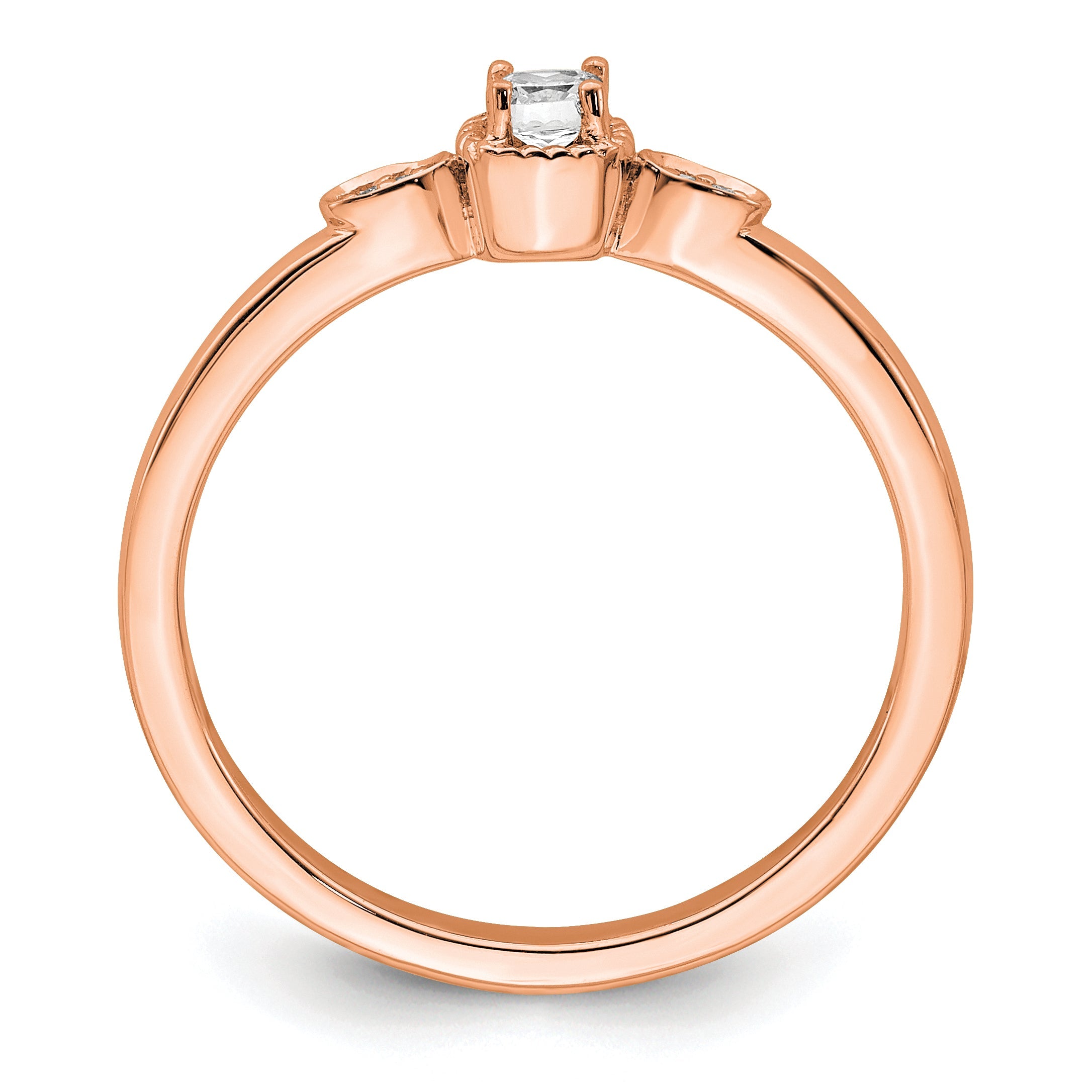 0.11ct. CZ Solid Real 14k Rose Polish Petite Rope Edge Cushion Complete Dia Ring