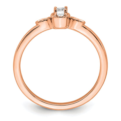 0.11ct. CZ Solid Real 14k Rose Polish Petite Rope Edge Cushion Complete Dia Ring