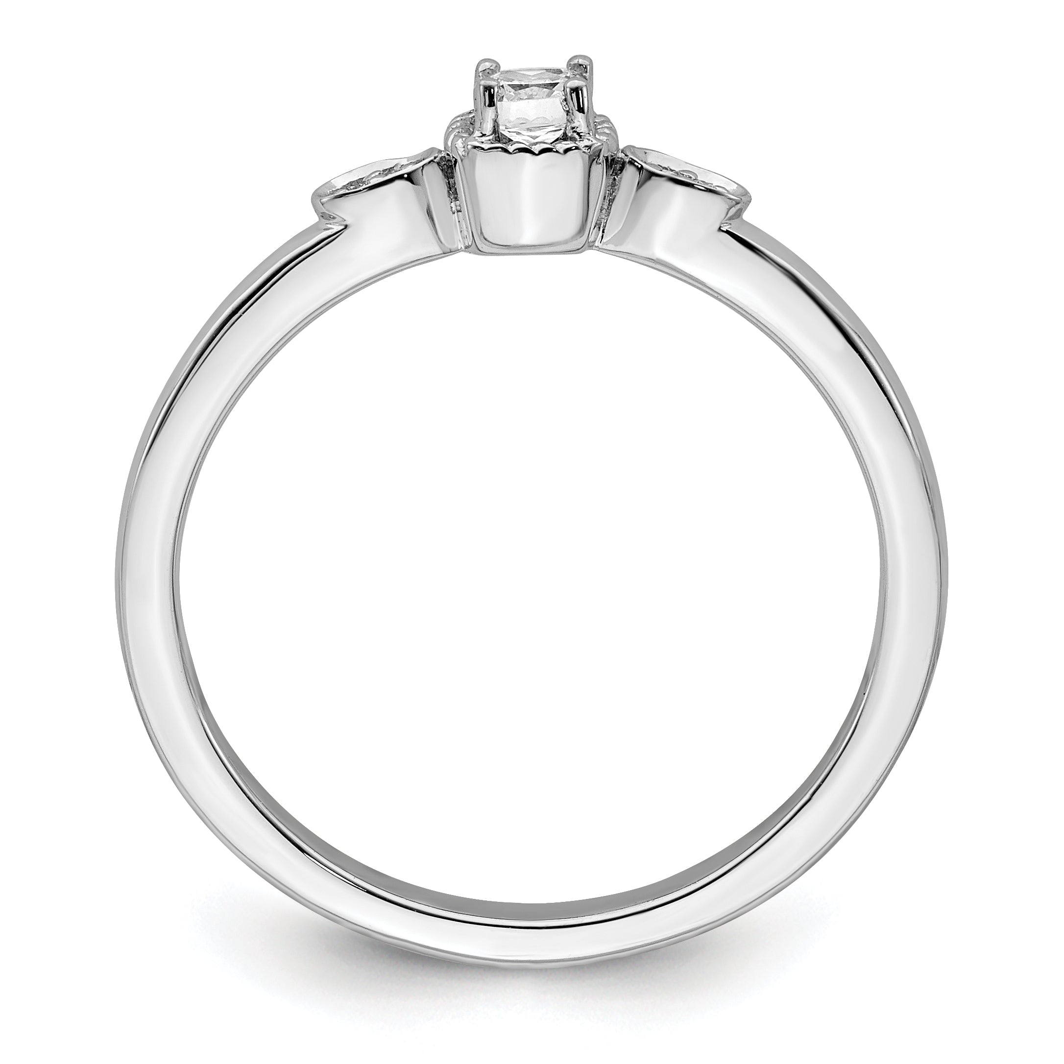 0.11ct. CZ Solid Real 14k White Polish Petite Rope Edge Cushion Complete Dia Ring