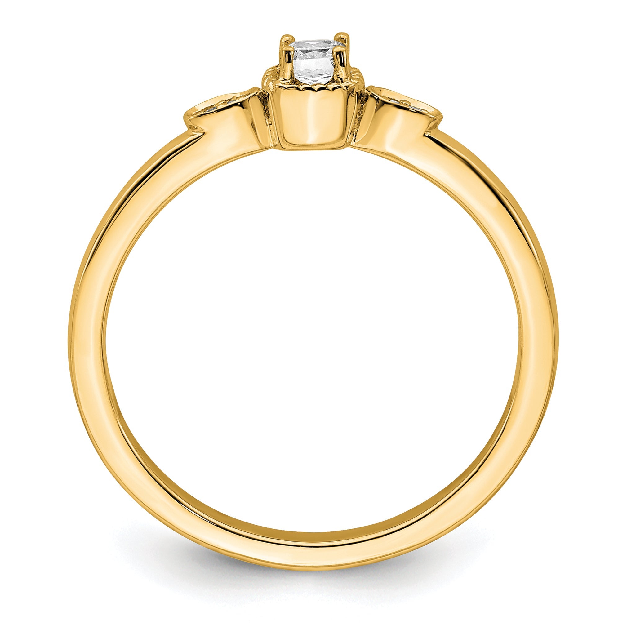 0.11ct. CZ Solid Real 14k Polish Petite Rope Edge Cushion Complete Dia Ring