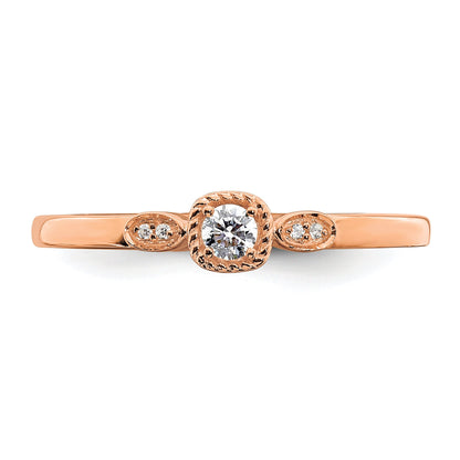 0.10ct. CZ Solid Real 14k Rose Polish Petite Rope Edge Round Complete Dia Ring