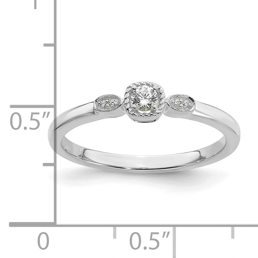 0.10ct. CZ Solid Real 14k White Polish Petite Rope Edge Round Complete Dia Ring