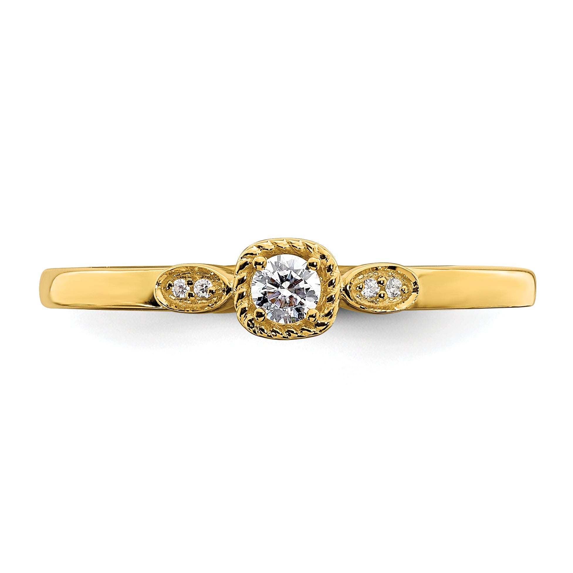 0.10ct. CZ Solid Real 14k Polish Petite Rope Edge Round Complete Dia Ring