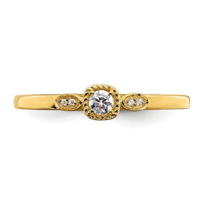 0.10ct. CZ Solid Real 14k Polish Petite Rope Edge Round Complete Dia Ring