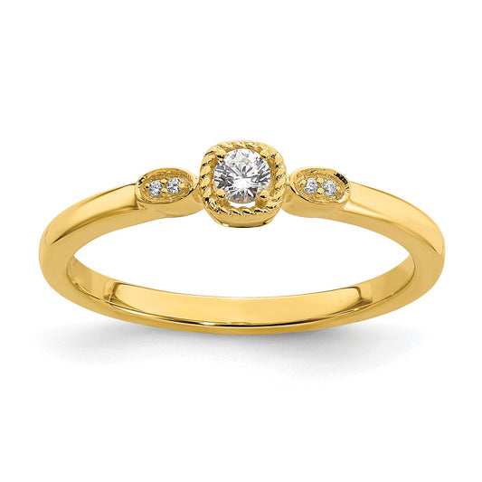 0.10ct. CZ Solid Real 14k Polish Petite Rope Edge Round Complete Dia Ring