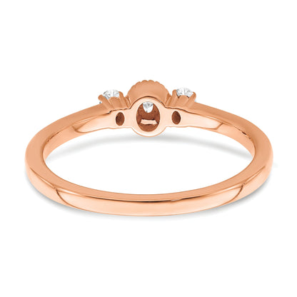 0.12ct. CZ Solid Real 14k Rose Polish Beaded Edges 3 stone Oval Complete Dia Ring