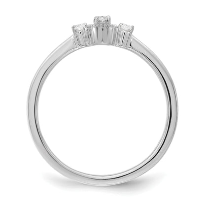 0.12ct. CZ Solid Real 14k White Polish Beaded Edges 3 stone Oval Complete Dia Ring