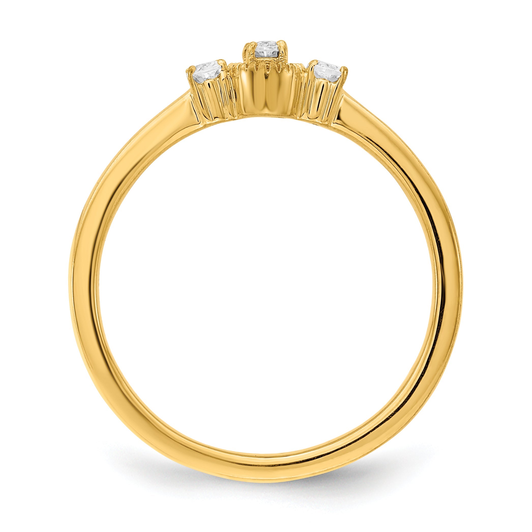 0.12ct. CZ Solid Real 14k Polish Beaded Edges 3 stone Oval Complete Dia Ring