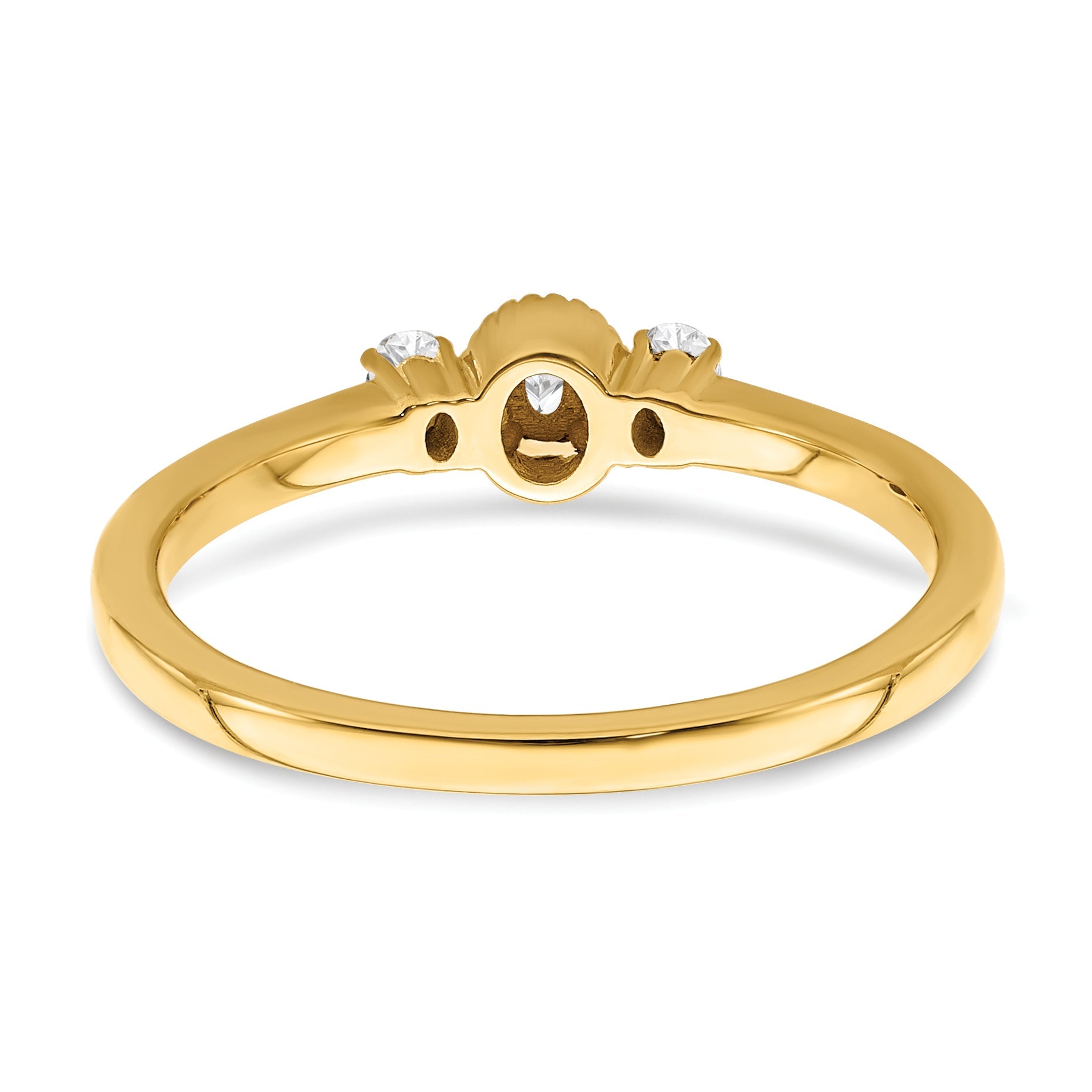 0.12ct. CZ Solid Real 14k Polish Beaded Edges 3 stone Oval Complete Dia Ring