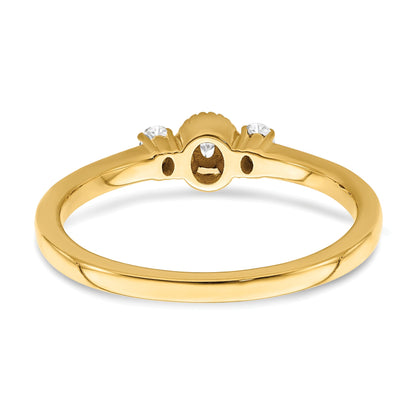 0.12ct. CZ Solid Real 14k Polish Beaded Edges 3 stone Oval Complete Dia Ring