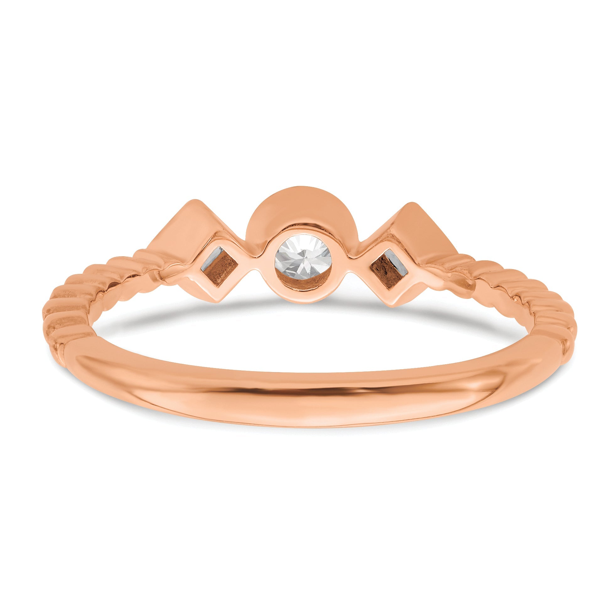 0.25ct. CZ Solid Real 14k Rose Polish Scalloped Wedding Band Ring Petite Round Complete Dia Ring