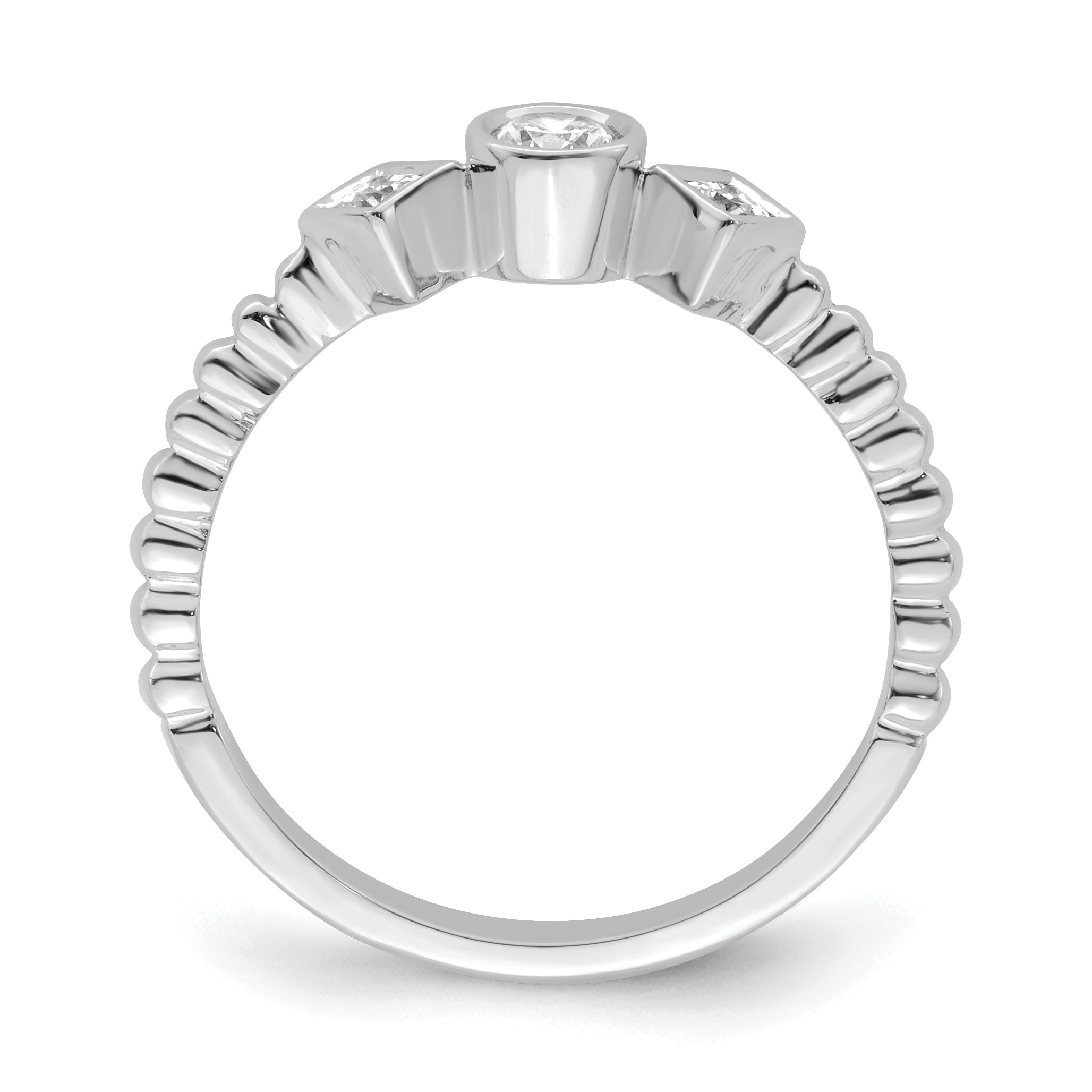 0.25ct. CZ Solid Real 14k White Polish Scalloped Wedding Band Ring Petite Round Complete Dia Ring