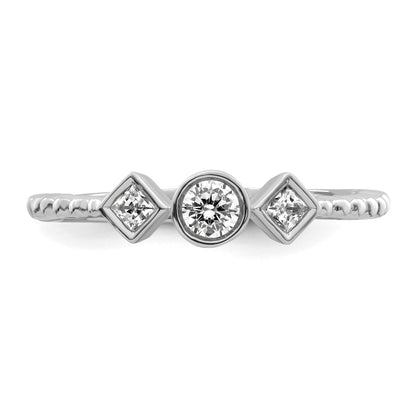 0.25ct. CZ Solid Real 14k White Polish Scalloped Wedding Band Ring Petite Round Complete Dia Ring