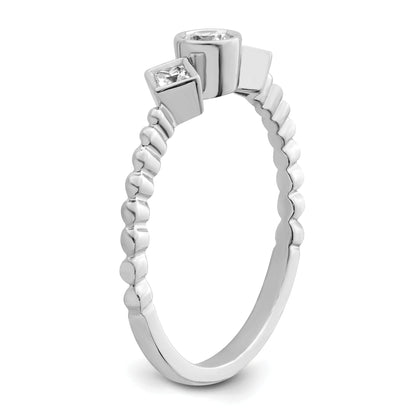 0.25ct. CZ Solid Real 14k White Polish Scalloped Wedding Band Ring Petite Round Complete Dia Ring