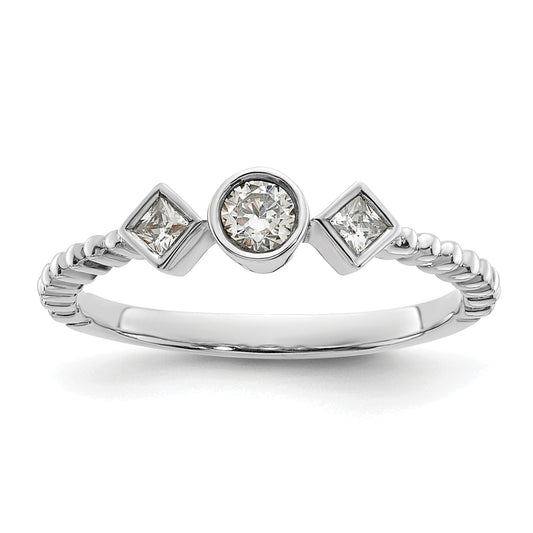 0.25ct. CZ Solid Real 14k White Polish Scalloped Wedding Band Ring Petite Round Complete Dia Ring