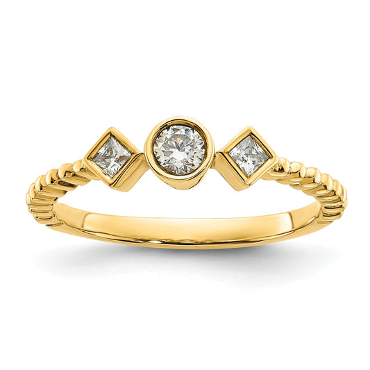 0.25ct. CZ Solid Real 14k Polish Scalloped Wedding Band Ring Petite Round Complete Dia Ring