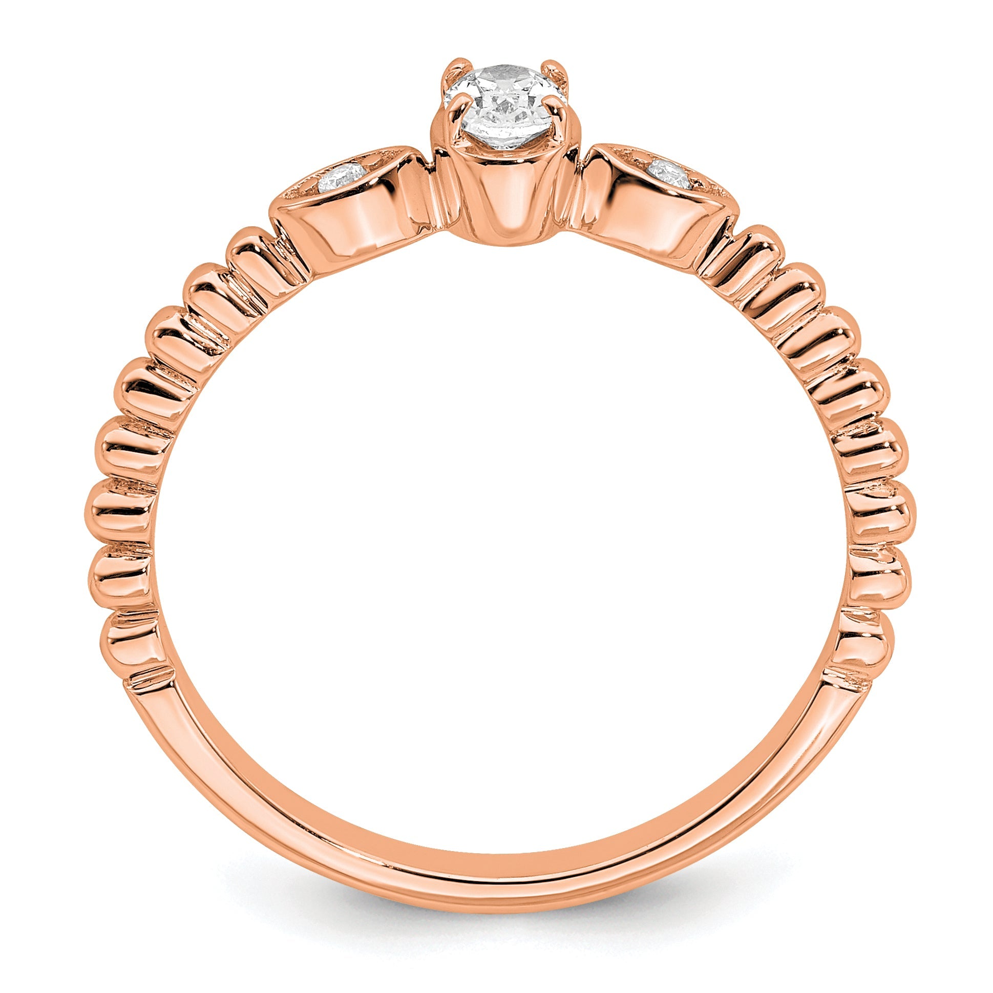 0.24ct. CZ Solid Real 14k Rose Polish Scalloped Wedding Band Ring Petite Oval Complete Dia Ring
