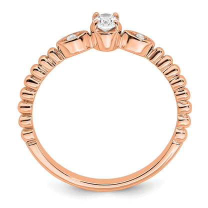 0.24ct. CZ Solid Real 14k Rose Polish Scalloped Wedding Band Ring Petite Oval Complete Dia Ring