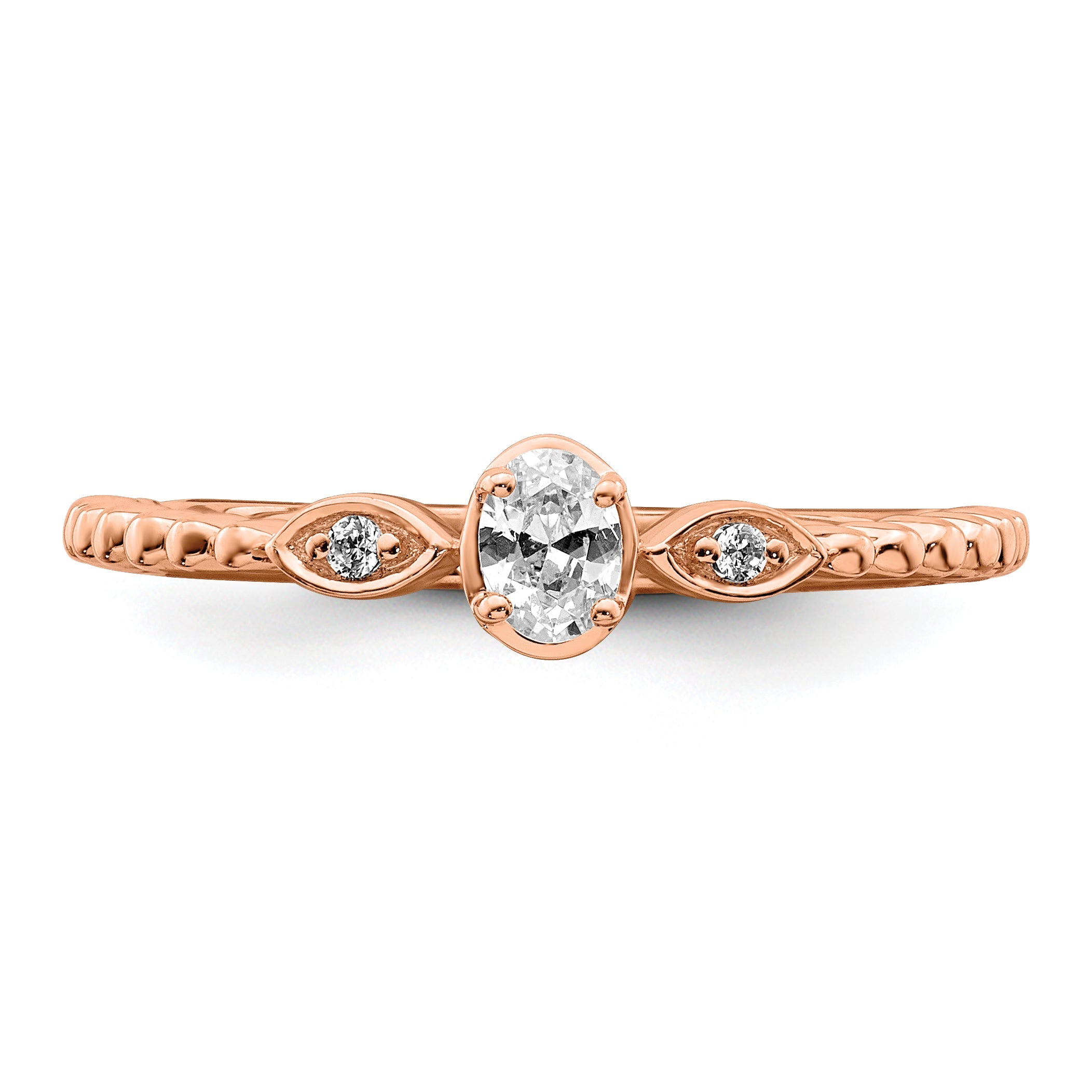 0.24ct. CZ Solid Real 14k Rose Polish Scalloped Wedding Band Ring Petite Oval Complete Dia Ring