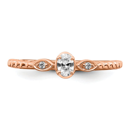 0.24ct. CZ Solid Real 14k Rose Polish Scalloped Wedding Band Ring Petite Oval Complete Dia Ring