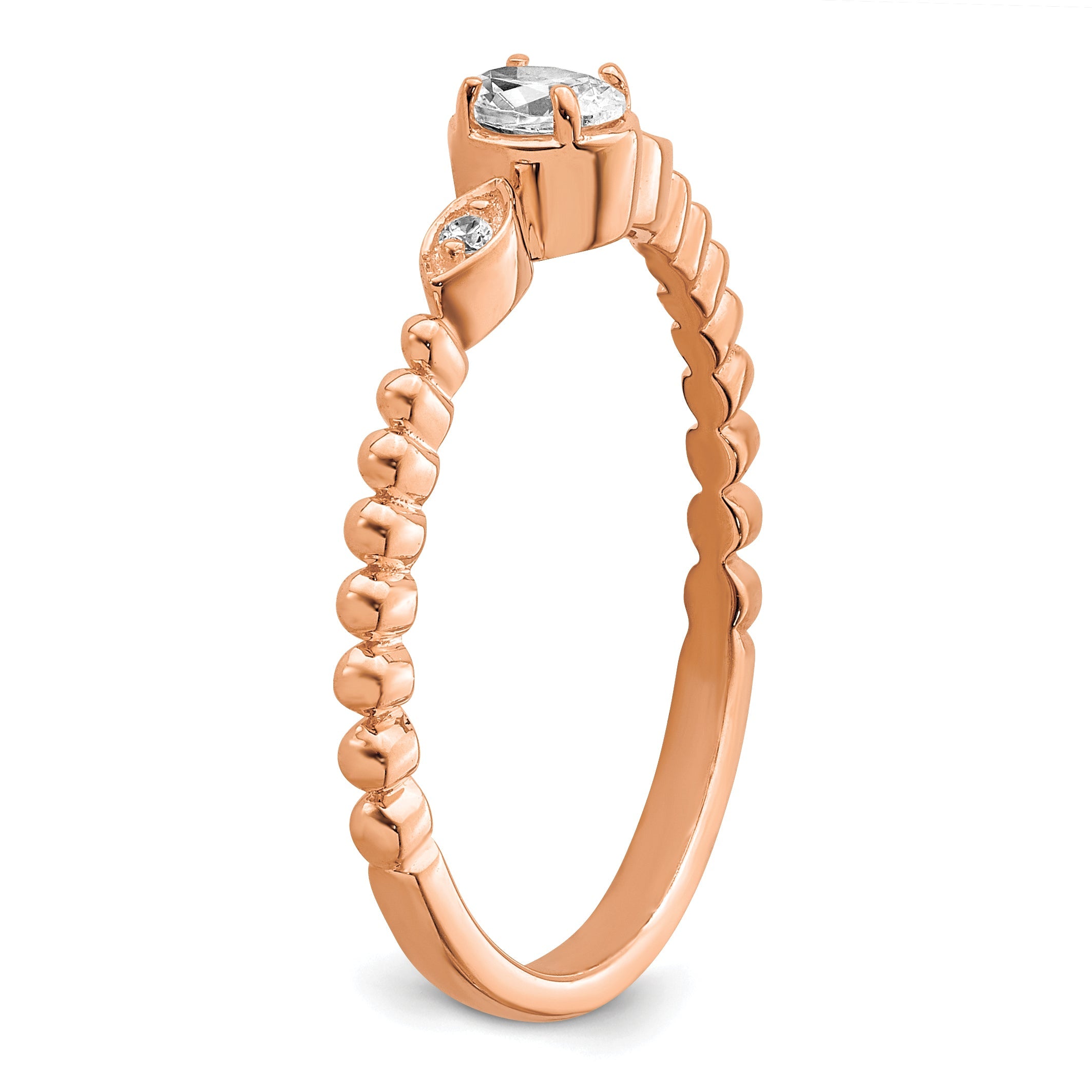 0.24ct. CZ Solid Real 14k Rose Polish Scalloped Wedding Band Ring Petite Oval Complete Dia Ring
