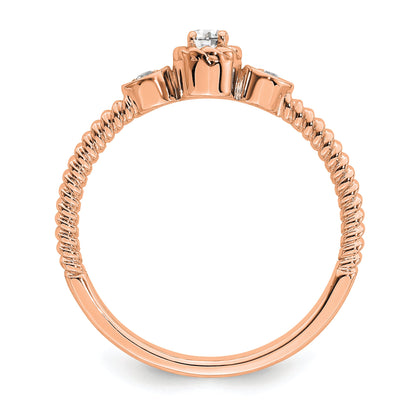 0.10ct. CZ Solid Real 14k Rose Polish Roped Wedding Band Ring Petite Round Complete Dia Ring