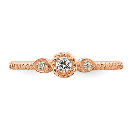 0.10ct. CZ Solid Real 14k Rose Polish Roped Wedding Band Ring Petite Round Complete Dia Ring