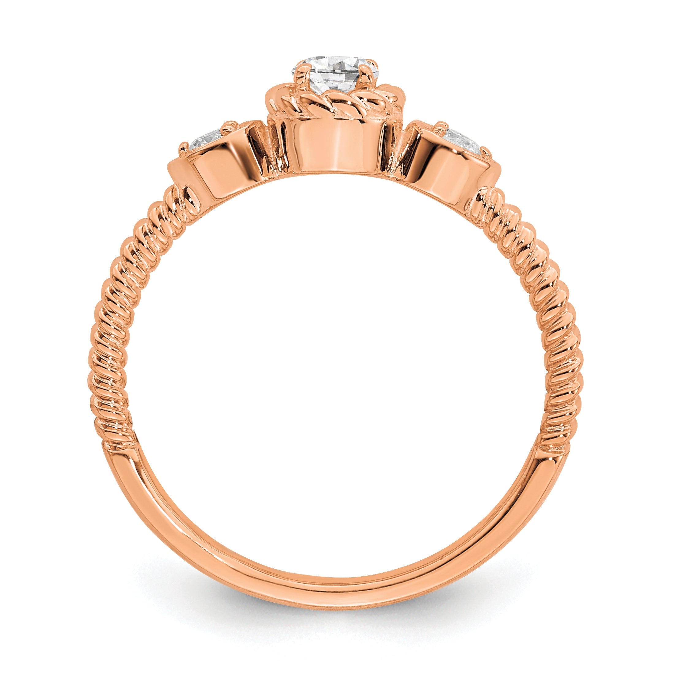 0.25ct. CZ Solid Real 14k Rose Polish Roped Wedding Band Ring Petite Round Complete Dia Ring